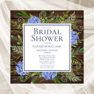 Invitation Blue Hydrangeas Floral Aquarelle Fête des mariées