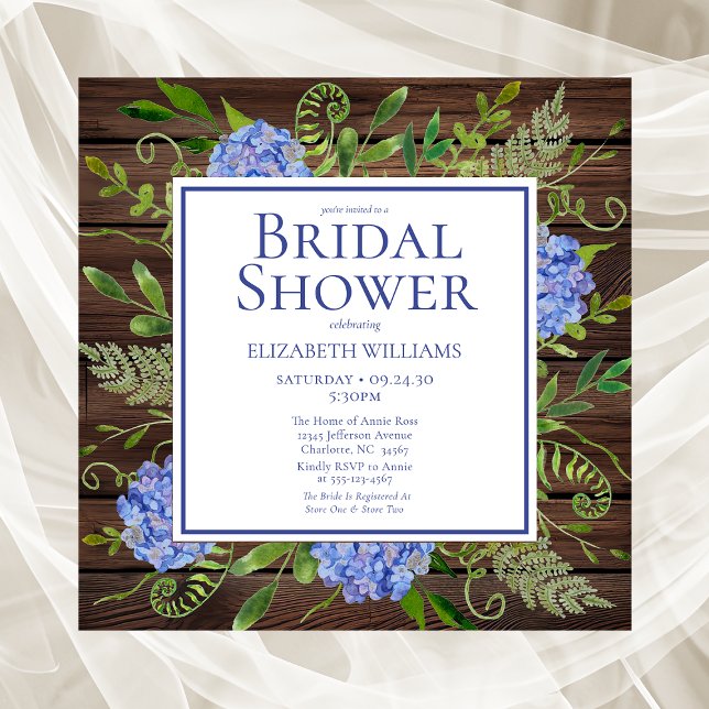 Invitation Blue Hydrangeas Floral Aquarelle Fête des mariées (Créateur téléchargé)