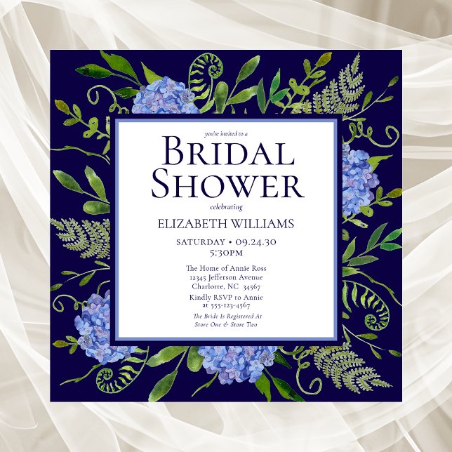 Invitation Blue Hydrangeas Floral Aquarelle Fête des mariées (Créateur téléchargé)