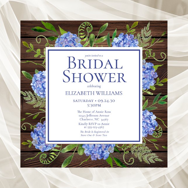 Invitation Blue Hydrangeas Floral Aquarelle Fête des mariées (Créateur téléchargé)