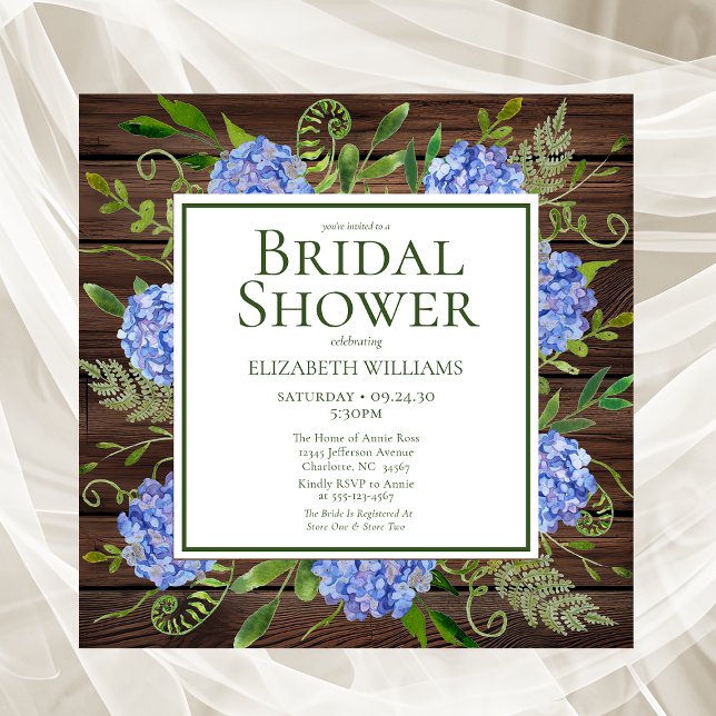 Invitation Blue Hydrangeas Floral Aquarelle Fête des mariées (Créateur téléchargé)
