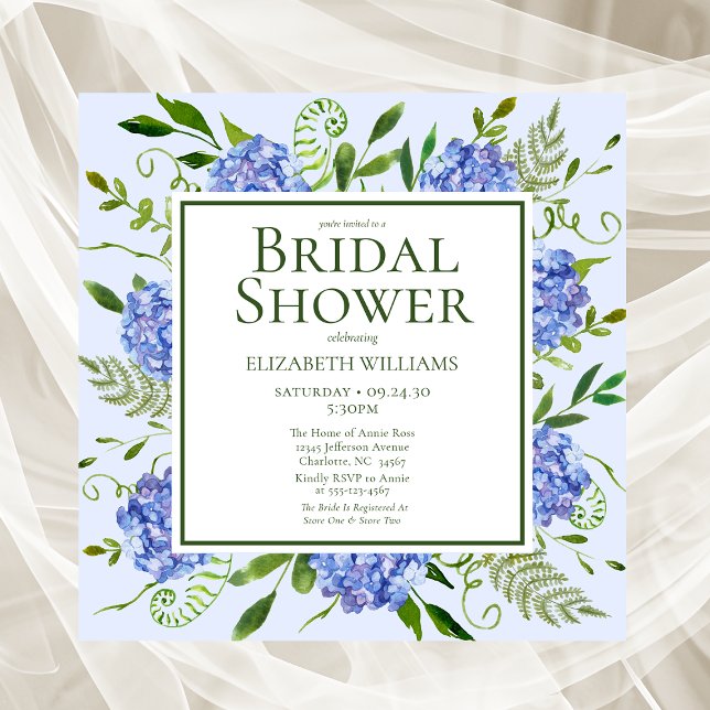 Invitation Blue Hydrangeas Floral Aquarelle Fête des mariées (Créateur téléchargé)