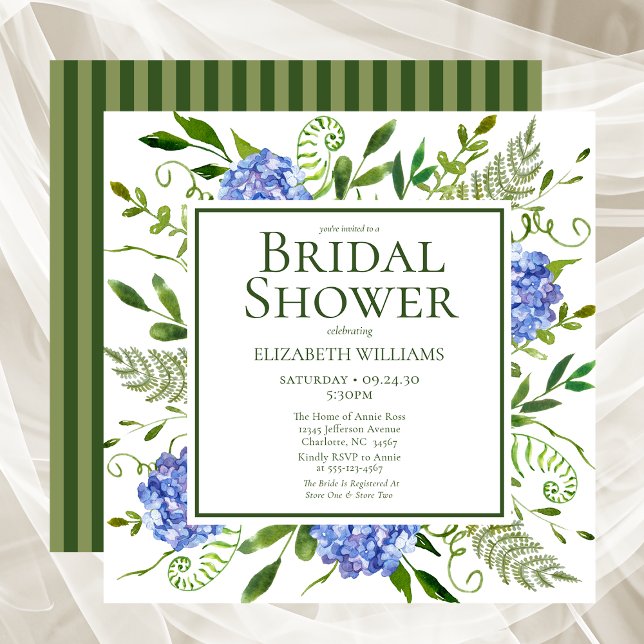 Invitation Blue Hydrangeas Floral Aquarelle Fête des mariées (Créateur téléchargé)