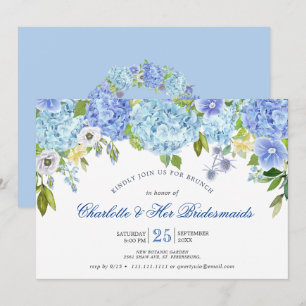 Invitation Blue Hydrangeas Floral Greenery Bridesmaids Brunch