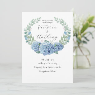 Invitation Blue Hydrangeas Floral Mariage élégant