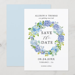 Invitation Blue Hydrangeas Floral Wreath Enregistrer les date