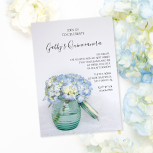 Invitation Blue Hydrangeas in Jar Vase Quinceanera Party