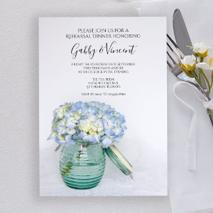 Invitation Blue Hydrangeas in Vase Mariage Dîner de répétitio