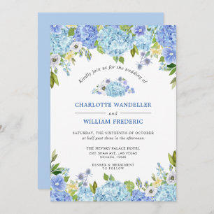 Invitation Blue Hydrangeas Verdure Mariage aquarelle