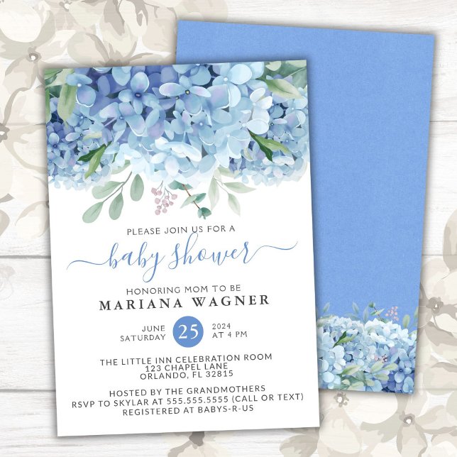Invitation Blue Hydrangeas Watercolor Floral Boy Baby shower (Créateur téléchargé)