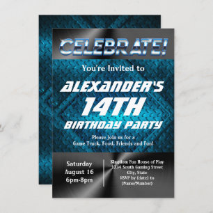 Invitation Blue Industrial Ado Tween Boys Jeu Anniversaire
