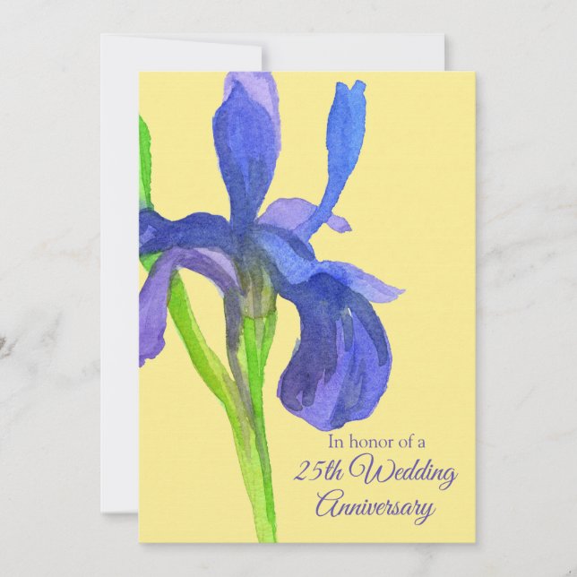Invitation Blue Iris 25e fête du Mariage (Devant)