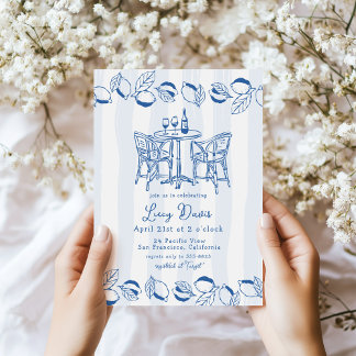 Invitation Blue Italian Bistro Lemon Stripe Bridal Shower