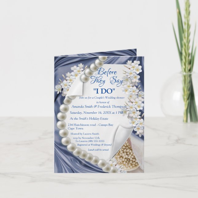 Invitation Blue, Ivory, Green, Gold Silk & Pearls (Devant)