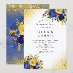 Invitation Blue Jaune Floral Gold Parties scintillant