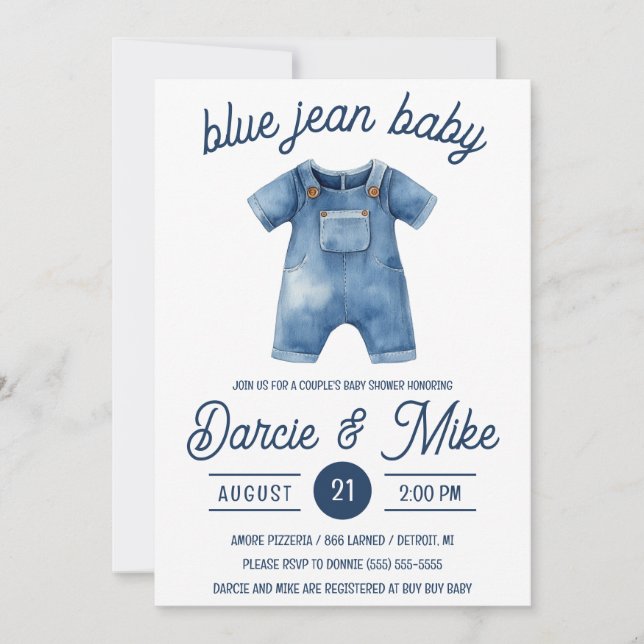 Invitation Blue Jean Baby, Baby Boy, Baby shower Denim (Devant)
