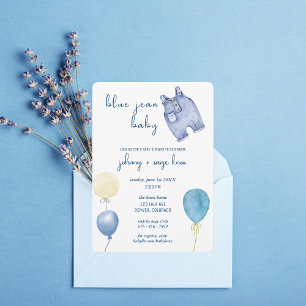 Invitation Blue Jean Baby   Baby shower moderne   ballons gon