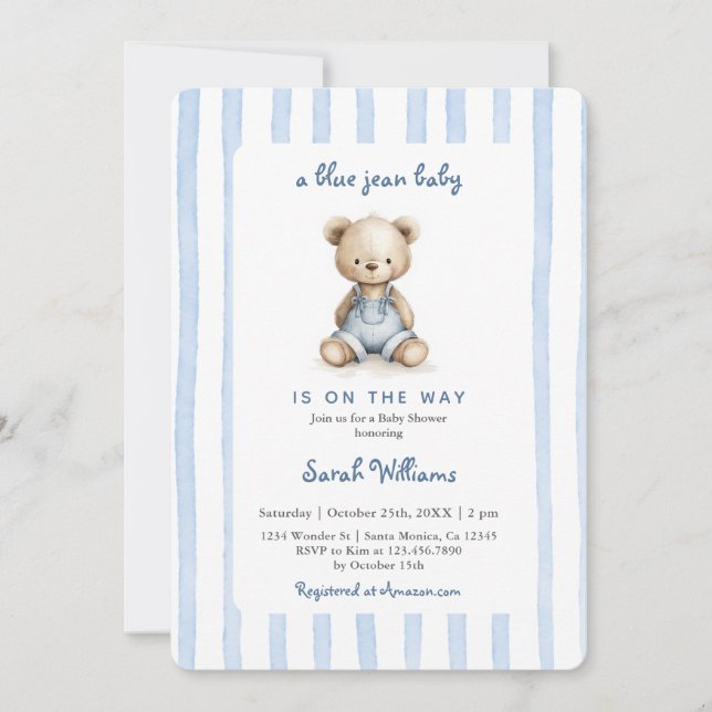 Invitation Blue Jean Boy Baby Shower (Devant)