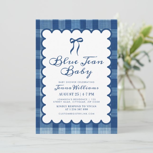 Invitation Blue Jean Boy Baby Shower  (Debout devant)