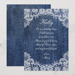 Invitation Blue Jean Denim Et Lace Maid Of Honor
