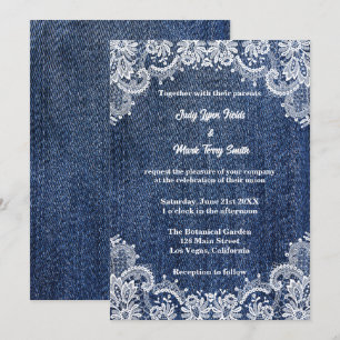 Invitation Blue Jean Denim Et Lace Mariage