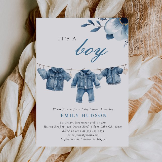 Invitation Blue Jean Denim Vêtements Baby shower garçon (Créateur téléchargé)