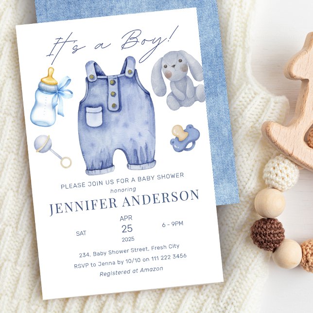Invitation Blue Jeans Baby Boy Douche Denim (Blue Jeans Baby Boy Shower Denim Invitation)