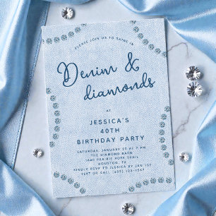 Invitation Blue Jeans Denim et Diamonds 40e fête d'anniversai