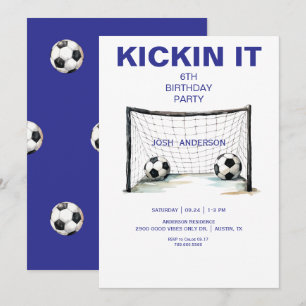 Invitation Blue Kickin it Soccer Anniversaire