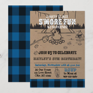 Invitation Blue Kids S'amuse plus avec des amis camp incendie