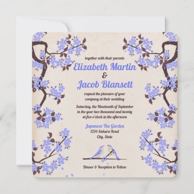 Invitation Blue Lavender Sakura et Mariage Inséparable (Devant)