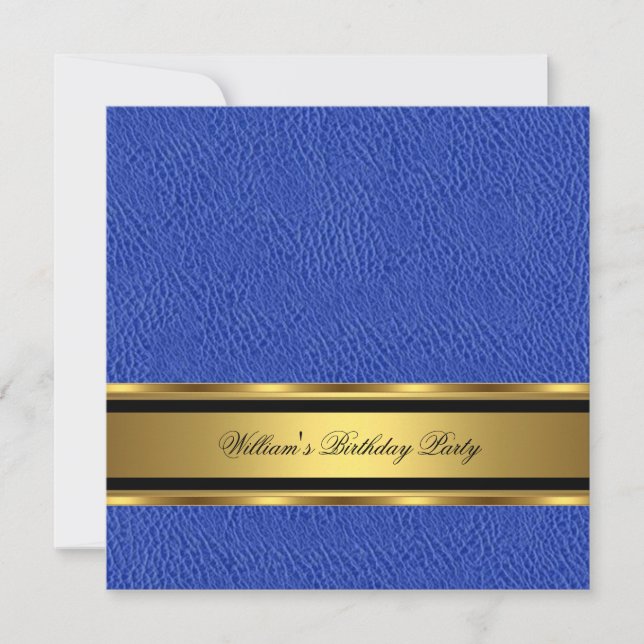 Invitation Blue Leather Look Or Anniversaire Homme Homme (Devant)