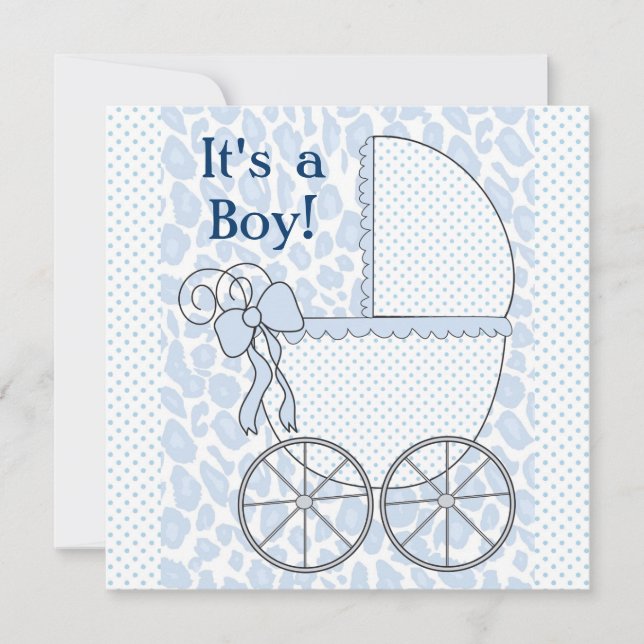 Invitation Blue Leopard Baby Carriage Baby Boy Douche (Devant)