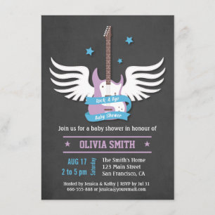 Invitation Blue Lilac Guitare Rock a Bye Baby shower