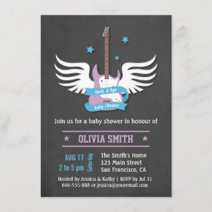 Invitation Blue Lilac Guitare Rock a Bye Baby shower Custom