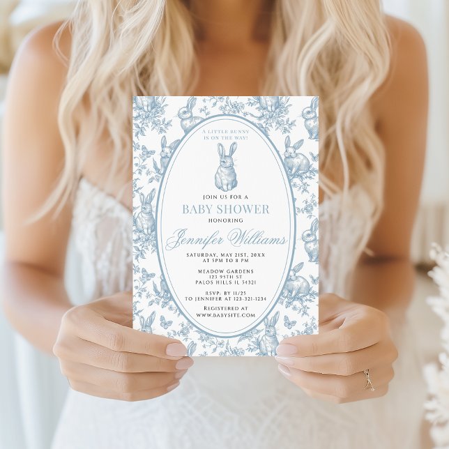 Invitation Blue Little Bunny Baby shower en toile de Pâques d (Créateur téléchargé)