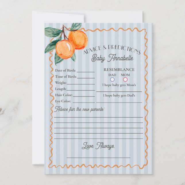 Invitation Blue Little Cutie Citrus Douche Conseils pour bébé (Devant)