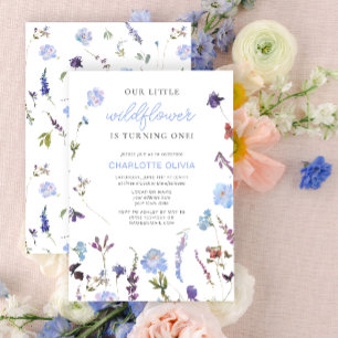 Invitation Blue Little Fleur sauvage Aquarelle 1er anniversai