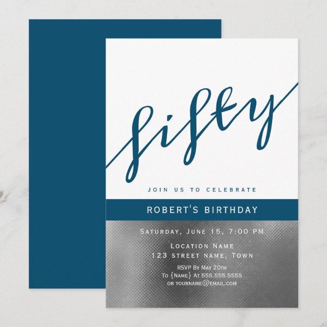 Invitation Blue Male 50e anniversaire (Devant / Derrière)
