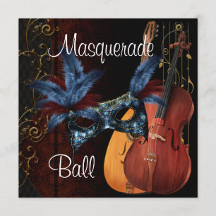 Invitation Blue Mask Musical Instruments Masquerade Ball Inv