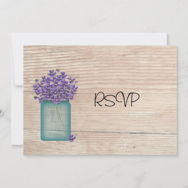 Invitation Blue Mason Jar Violets Mariage Réception RSVP (Devant)