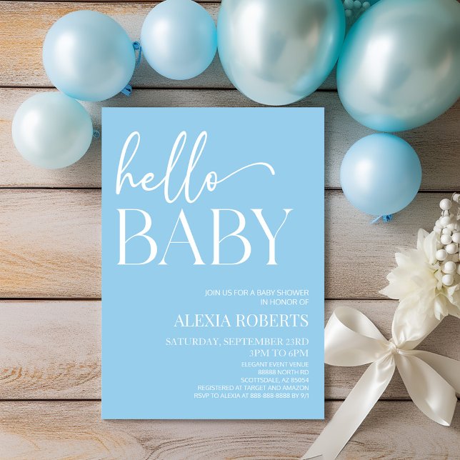 Invitation Blue Minimal Hello Baby Baby shower (Créateur téléchargé)