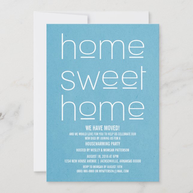 Invitation Blue Modern Sweet Accueil Fête de chauffage domest (Devant)