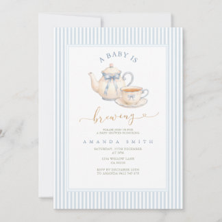 Invitation Blue Modern Vintage Tea Party Baby Shower