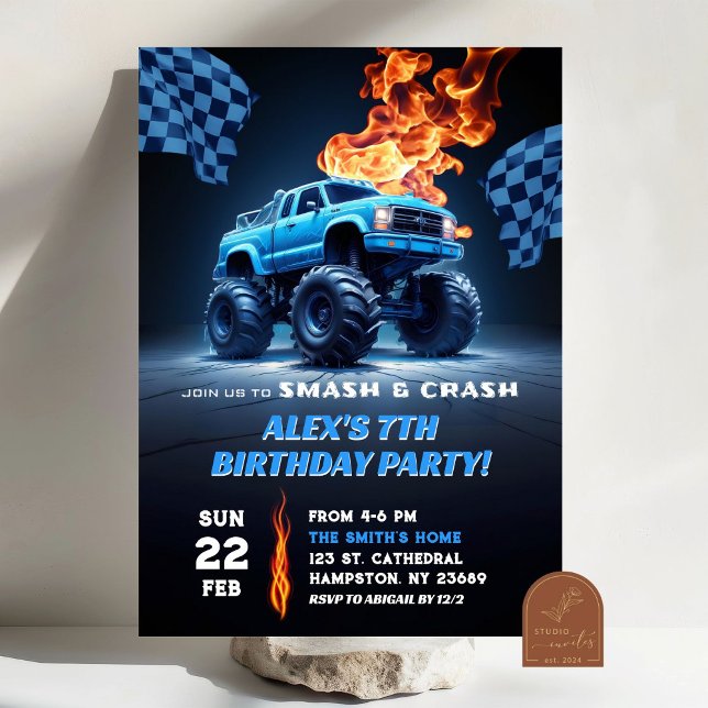 Invitation Blue Monster Truck Anniversaire (Créateur téléchargé)