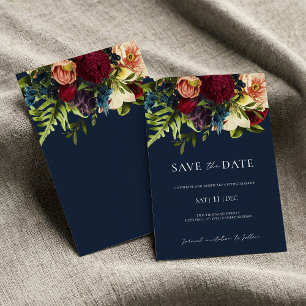 Invitation Blue Moody Floral Bourgogne Mariage Enregistrer la