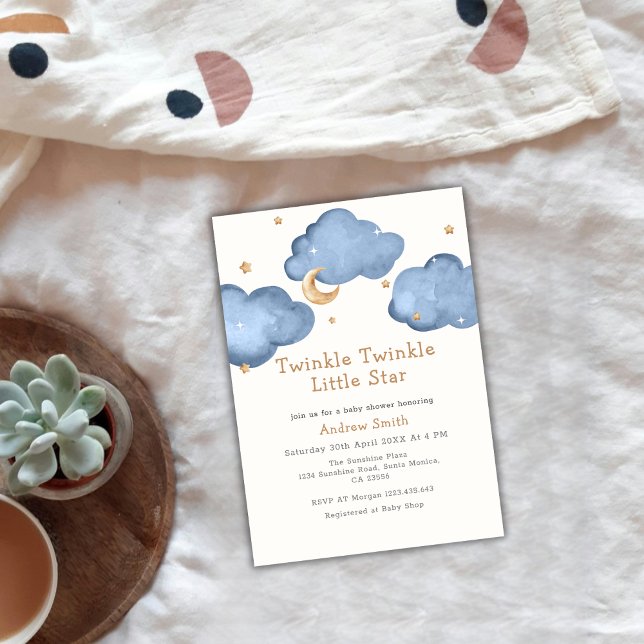 Invitation Blue Moon Stars Twinkle Twinkle Baby shower (Blue Moon Stars Twinkle Twinkle Baby Shower Invitation)