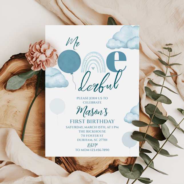Invitation Blue Mr ONEderful First Birthday (Créateur téléchargé)