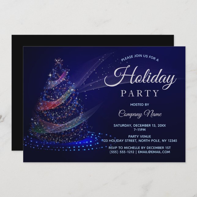 Invitation Blue Multi Color Tree Corporate Holiday (Devant / Derrière)