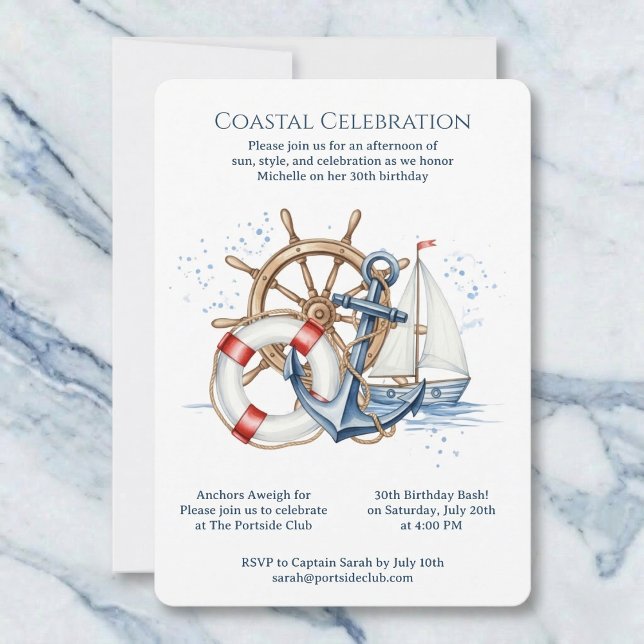 Invitation Blue Nautical Anchor Birthday Invite (A classic maritime look.)